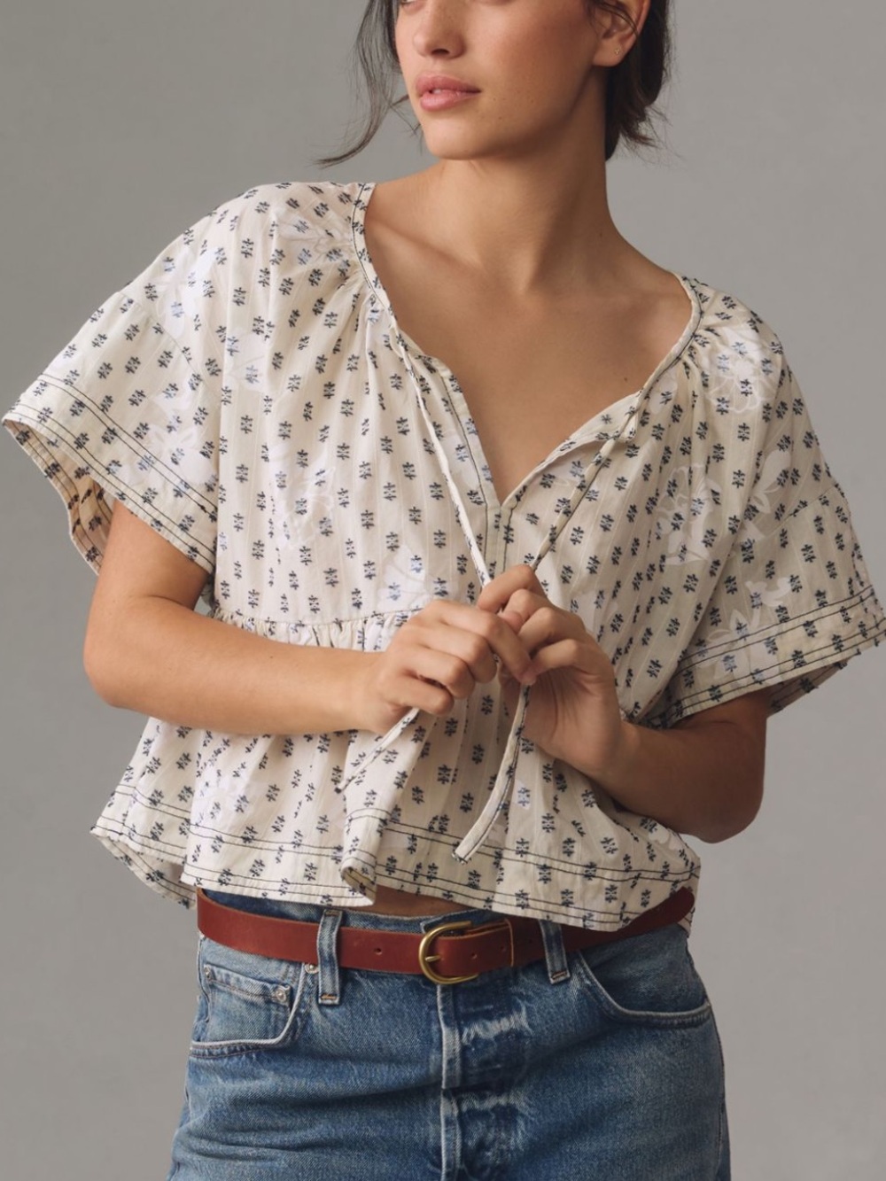 Pilcro Clip Dot Pullover Babydoll Blouse